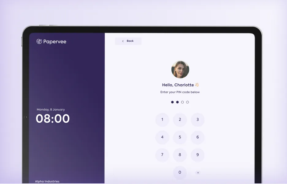 Representative image of Papervee's access code time tracking solution.