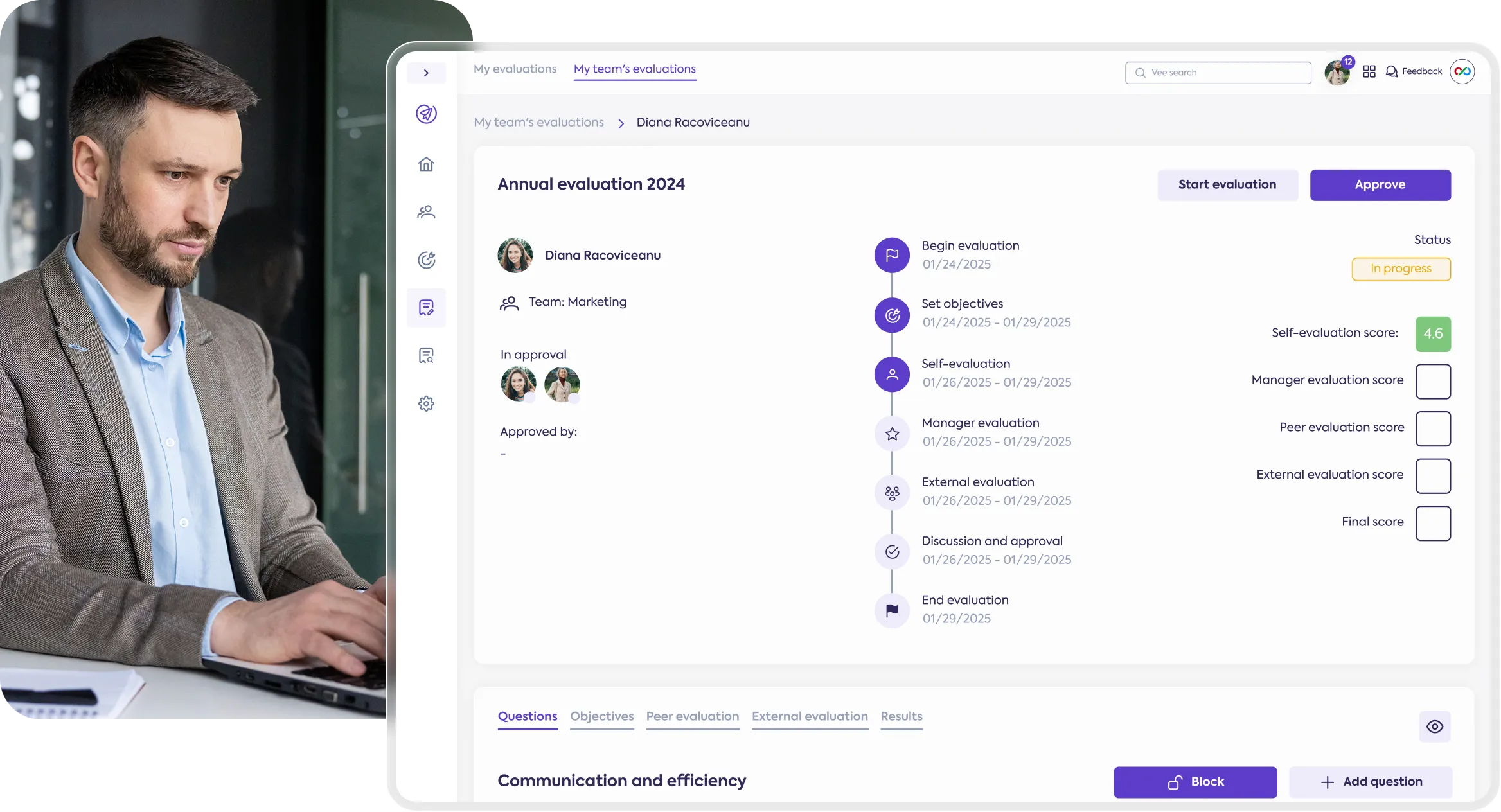 The employee evaluations module in Papervee HR - showcase image